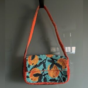 Anthropologie Orange and Green Beaded Shoulder Bag